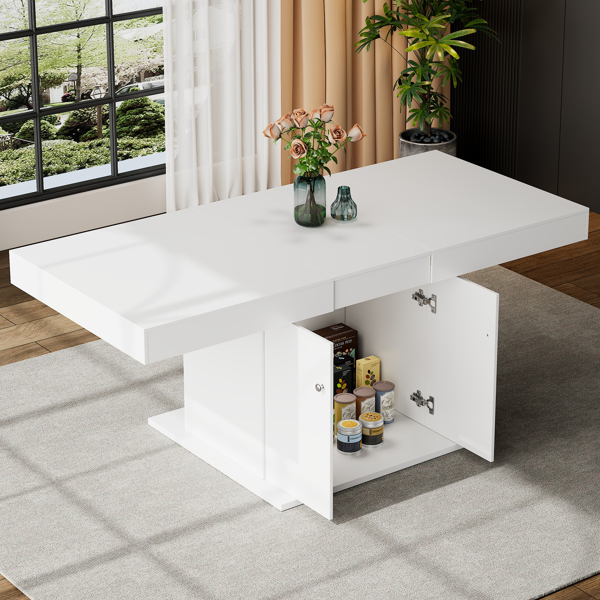 Stilvora Ausziehbarer Esstisch Mit Stauraum, 140 X 80 Cm Bis 180 X 80 Cm, Automatische Erweiterung, Weiß