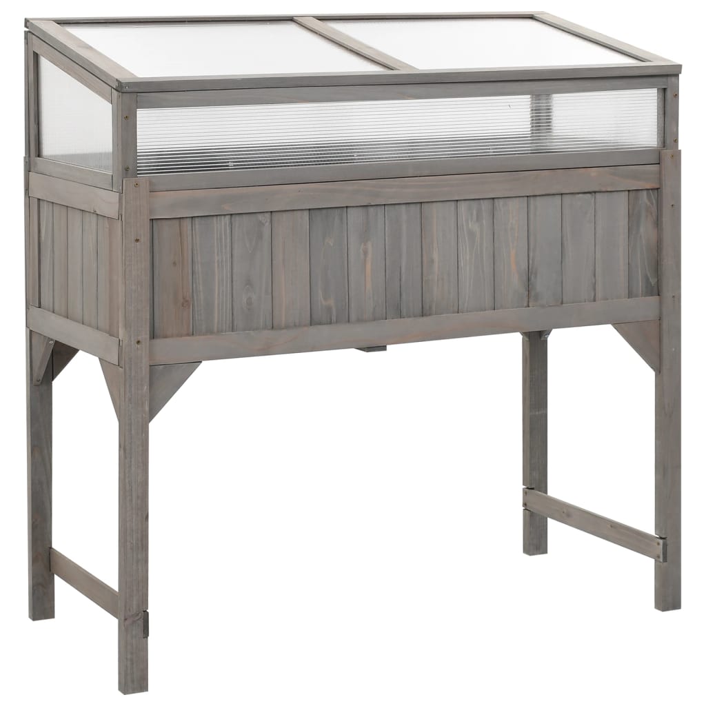 Vidaxl Grau Raised Bed With Greenhouse 110X54x120 Cm Solid Fir Wood