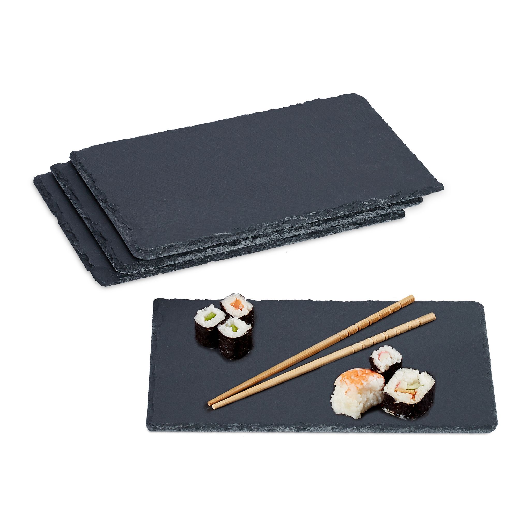 Piatti In Ardesia, Set Da 4 Vassoio Da 26 X 16 Cm Per Servire & Da Scrivere, Tavolette Per Buffet, Antracite - Relaxdays
