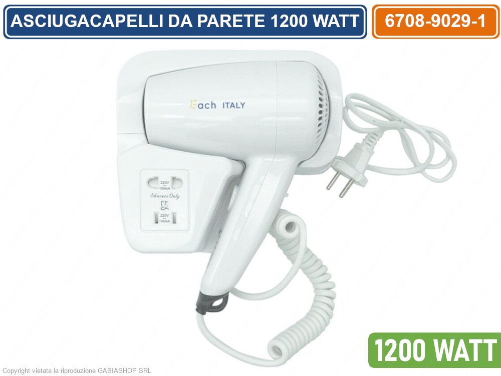 Asciugacapelli Phon A Parete Muro Albergo Hotel Bagno Alberghi Spogliatoi 1200w