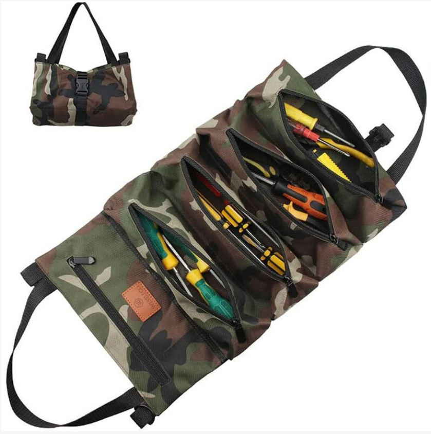 Sac à outils enroulable en toile Oxford, 5 poches zippées, pliable, camouflage jungle