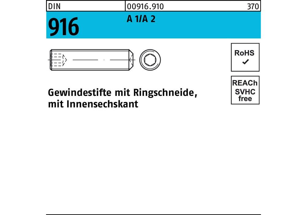 Reyher - Gewindestift Din 916 Ringschn./Innen-6-Kant M 12 X 60 A1/A 2