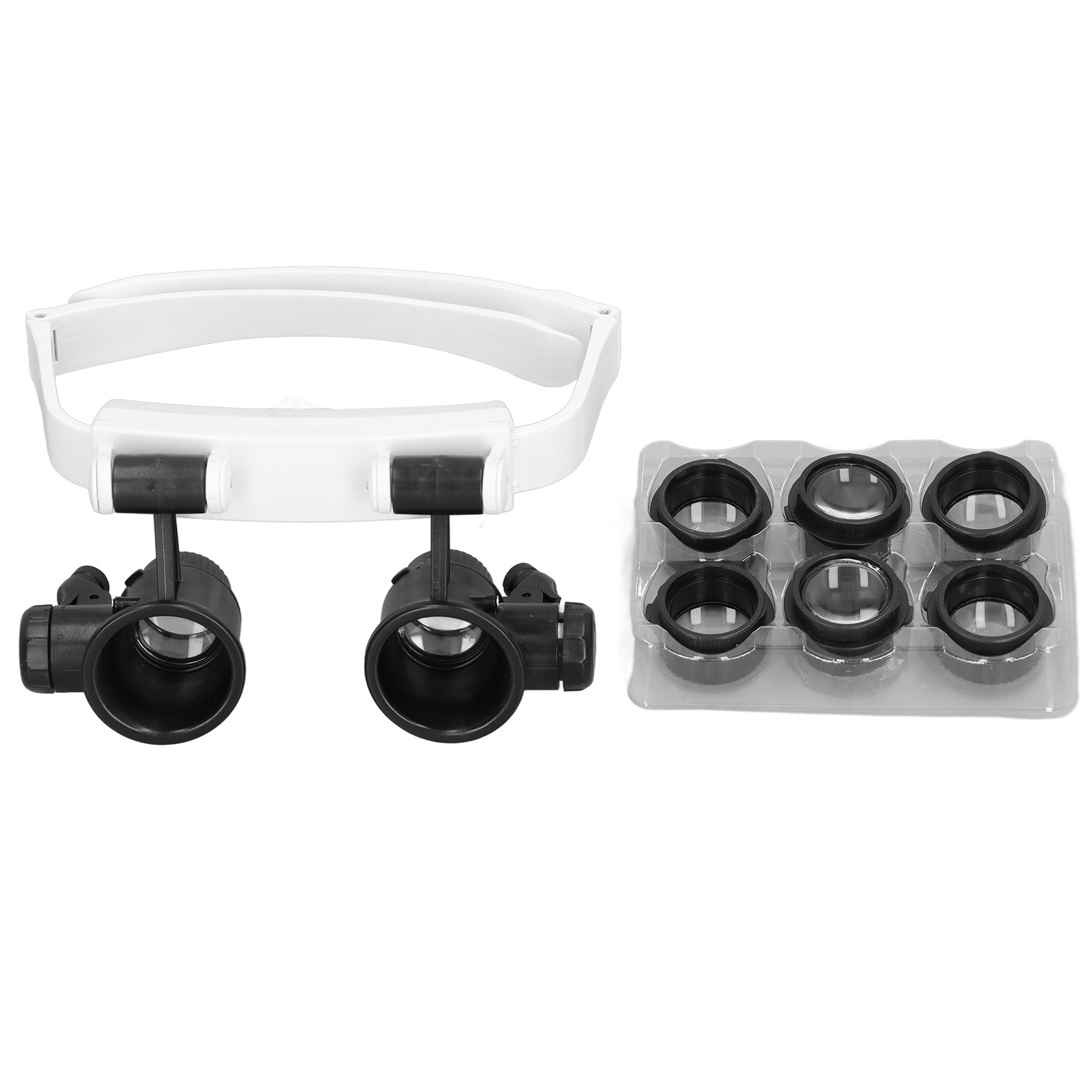 Loupe frontale à bandeau ajustable, 4 verres interchangeables 10x 15x 20x 25x, éclairage LED, pour réparation de montres et bijoux