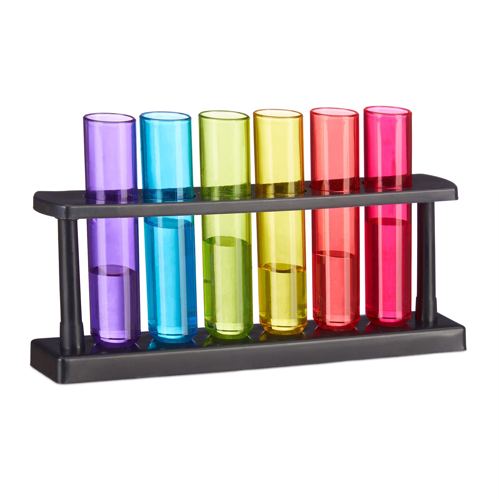 Relaxdays Mehrfarbig Reagenzgläser Shotgläser, 6 Witzige Schnapsgläser Mit Ständer, 4 Cl, Test Tubes Für Shots, Kunststoff, Bunt - Image 2