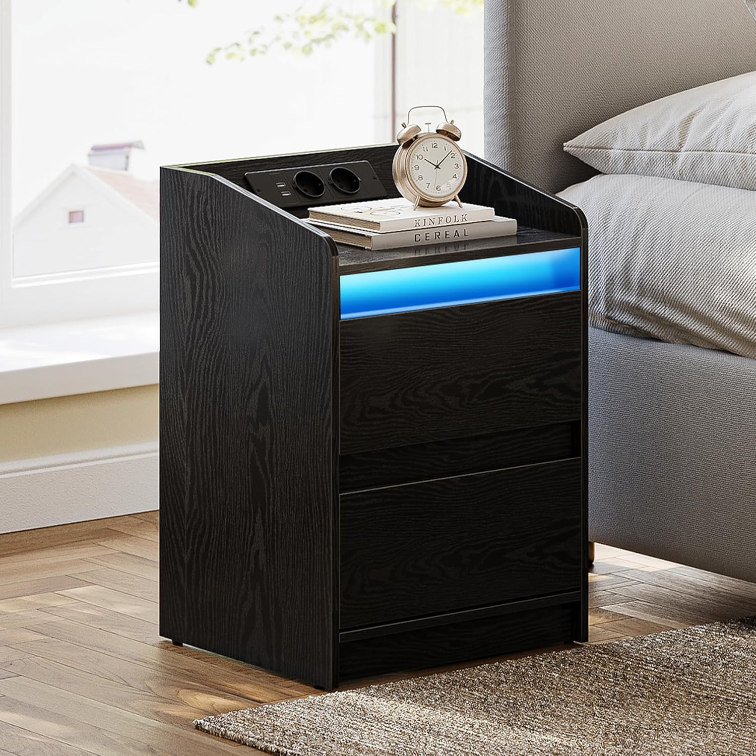 Tables De Chevet Avec Led, Station De Chargement, Noir