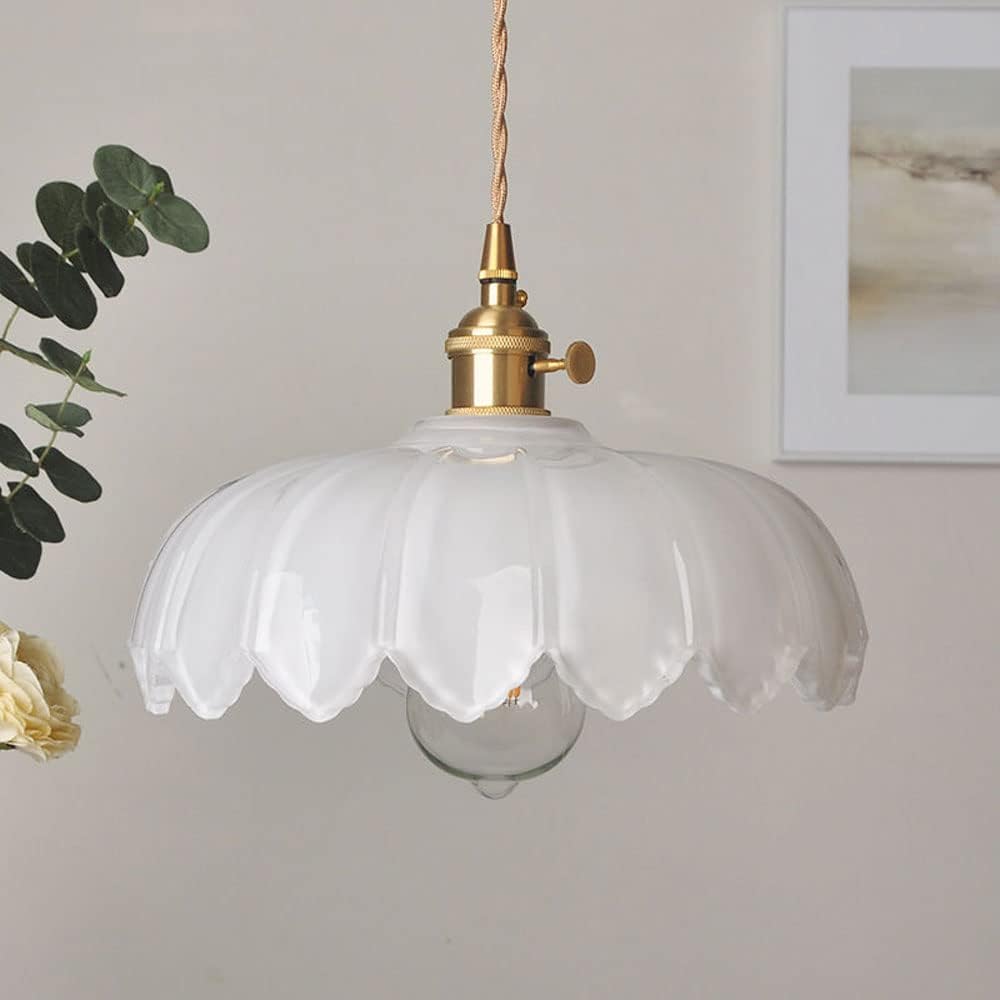 Lustre En Verre Style Pastoral Rétro Sans Source De Lumière Blanc Vert