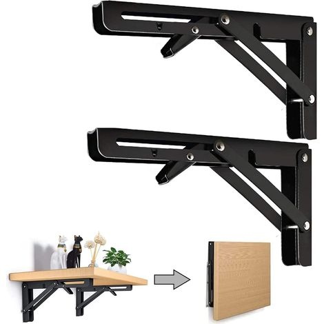 Support mural pliant 250 mm en acier inoxydable 304, pour établi et équerre d'étagère, lot de 2, noir