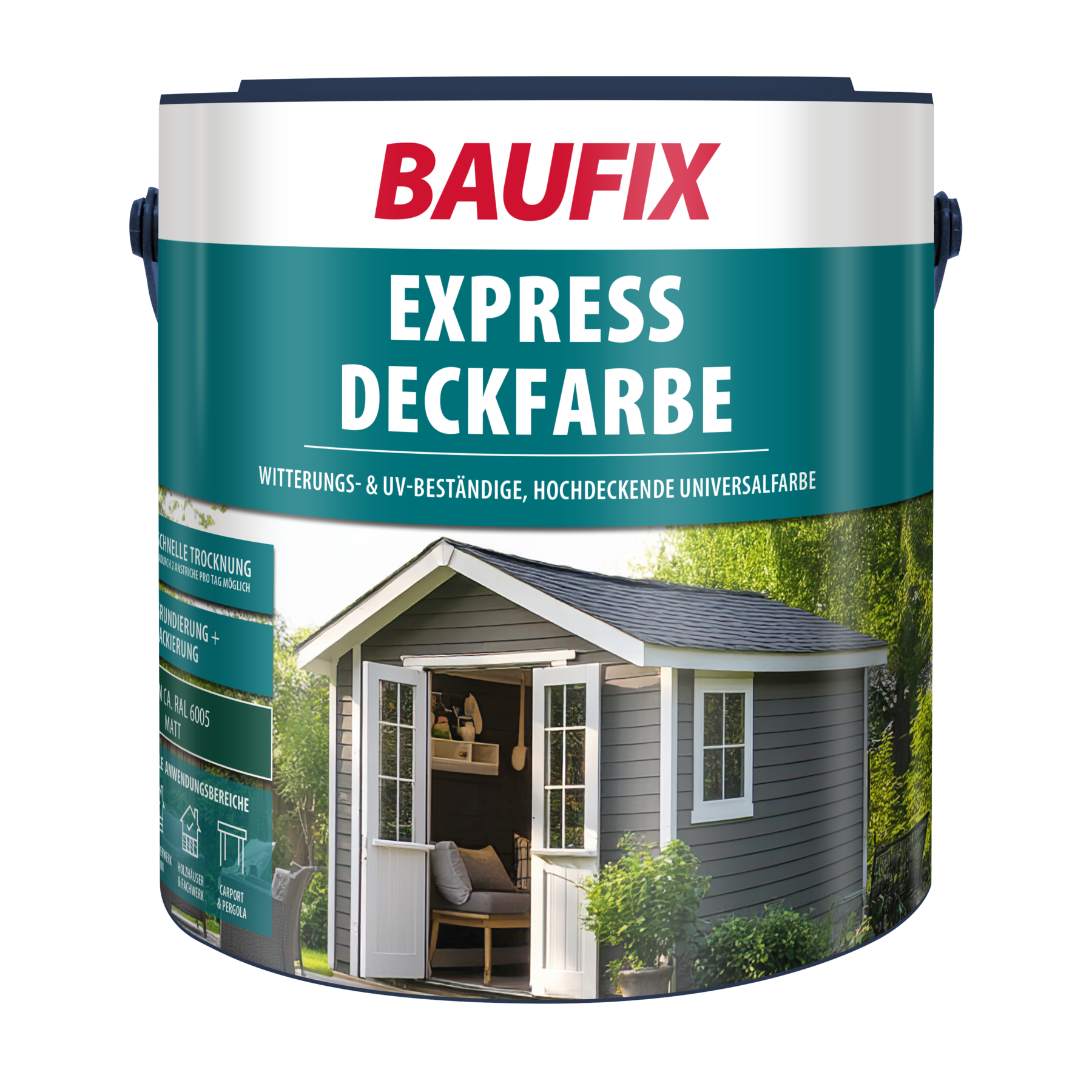 Baufix Express Deckfarbe Grün Matt, 2.5 Liter, Wetterschutzfarbe