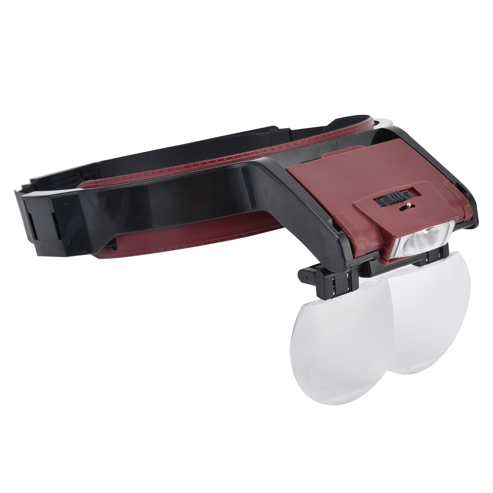 Loupe frontale avec 4 lentilles interchangeables, grossissement 1,7x à 3,5x, monture ou bandeau, ABS et acrylique