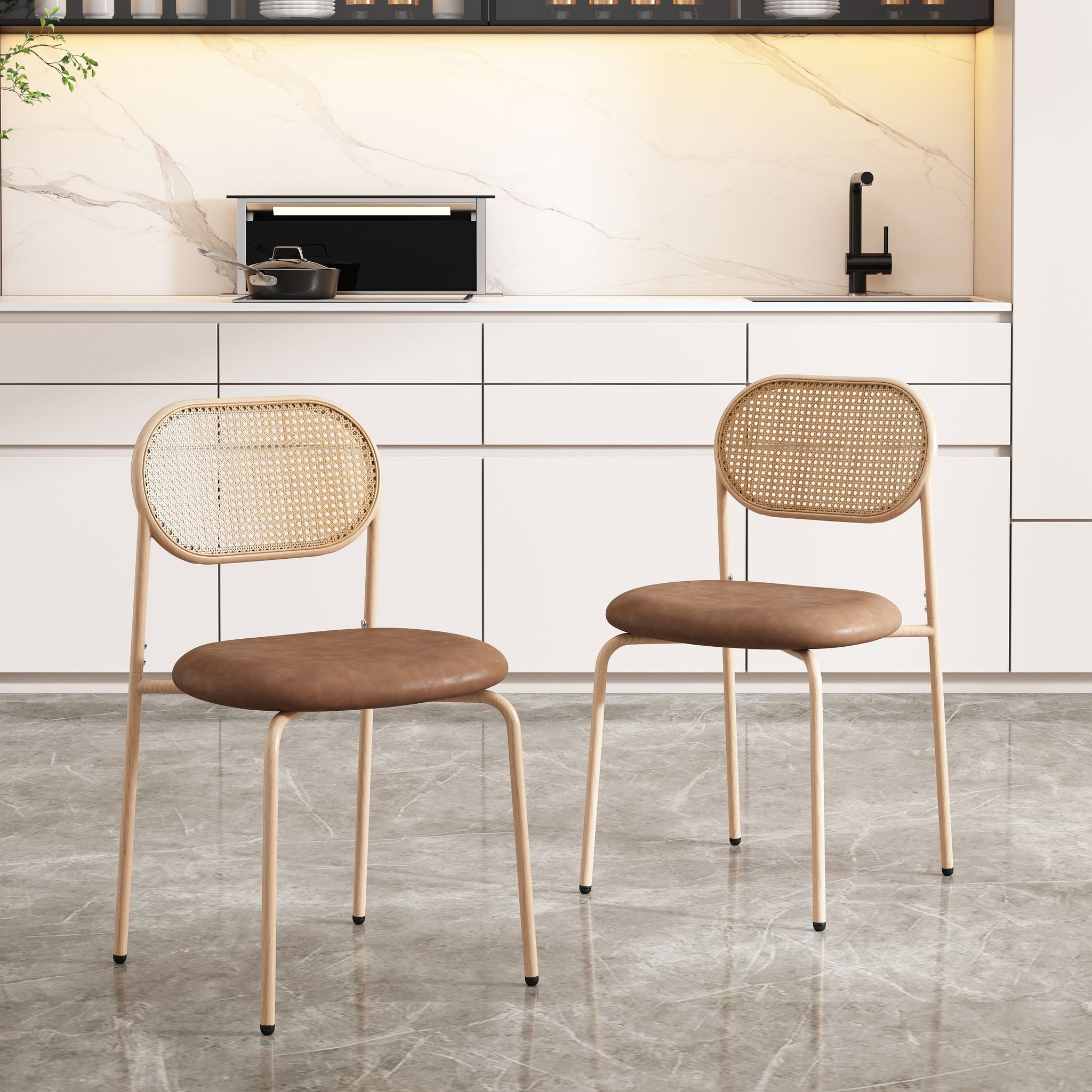 2er-set Moderne, Schlichte Esszimmerstühle Mit Vier Metall-stützbeinen – Rattan-look, Geeignet Für Wohnzimmer Und Schlafzimmer, Braun, mivray