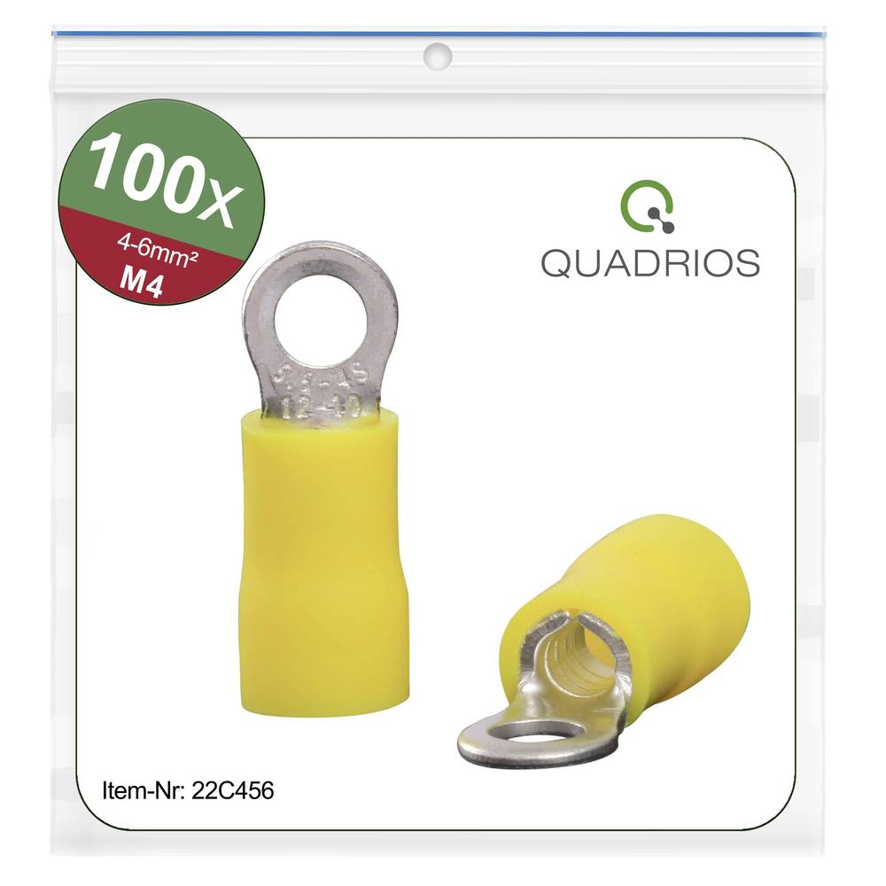 Quadrios 22C456 Ring Terminal Set 6.0mm² 4.3mm Hole Yellow Insulated