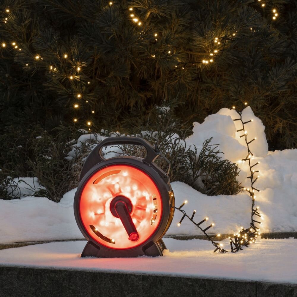 Konstsmide Micro LED Compactlights Lichterkette mit Kabelaufroller, schwarz-rot, 600 bernsteinfarbene Dioden, 30V Außentrafo, 6W, schwarzes Kabel, 3846-800 - Bild 4