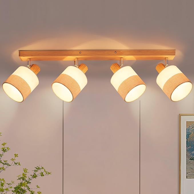 Plafonnier Vintage 4 Flammes Spot De Plafond En Bois Culot E14 Abat