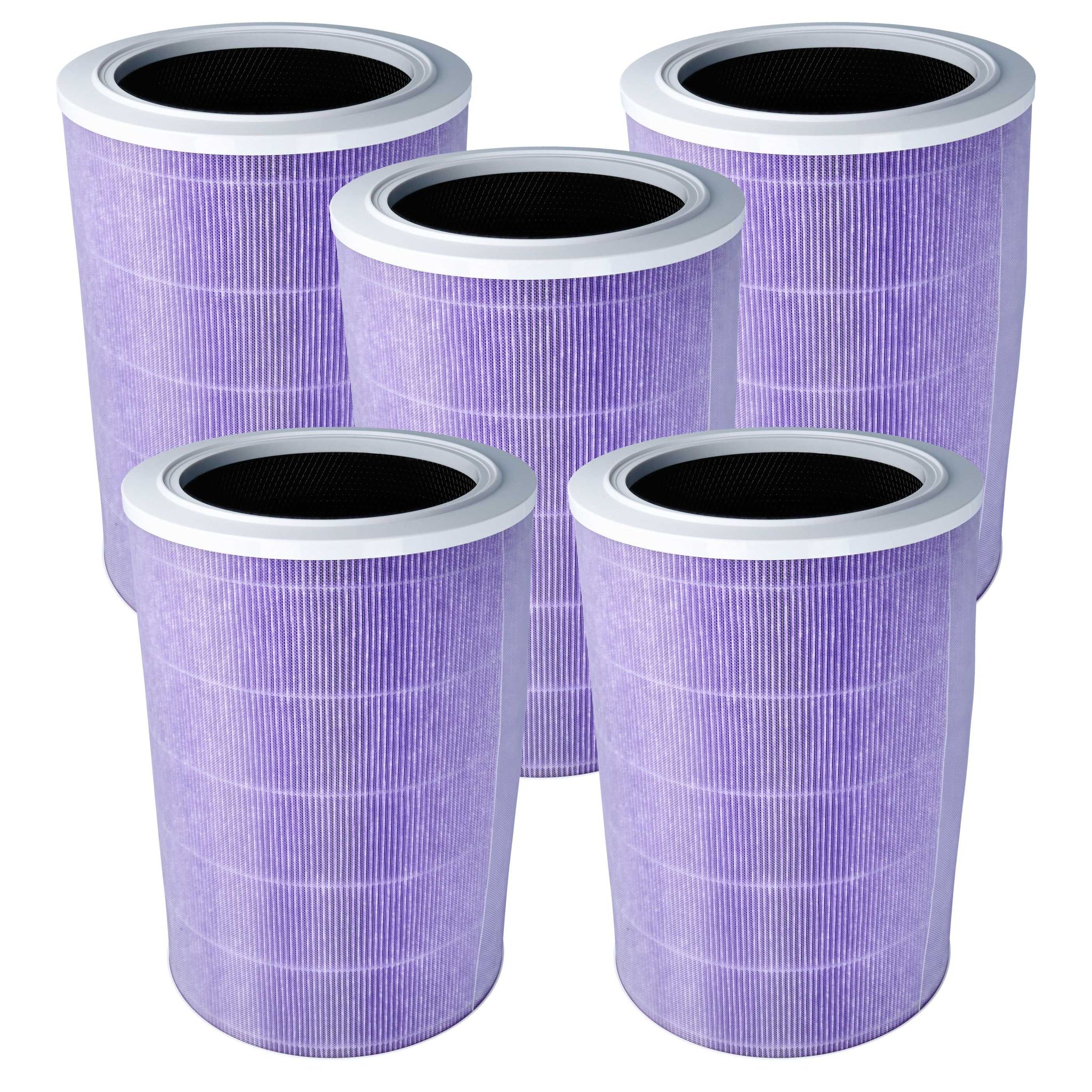 Vhbw Lila 5X Hepa Filter Kompatibel Mit Xiaomi Mi Air Purifier 2S Luftreiniger - Ersatz-Filter Mit Integriertem Aktivkohle-Filter, Antibakteriell
