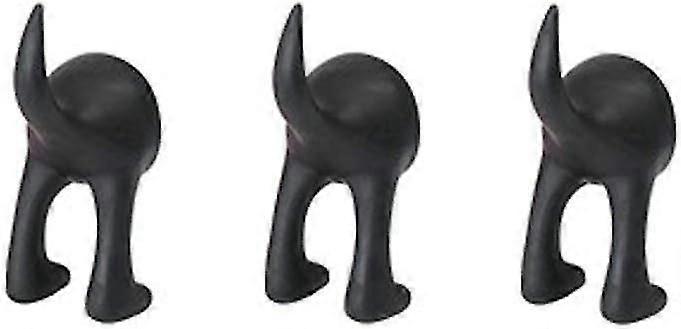 Crochet décoratif en forme de queue de chien, caoutchouc souple noir, lot de 3