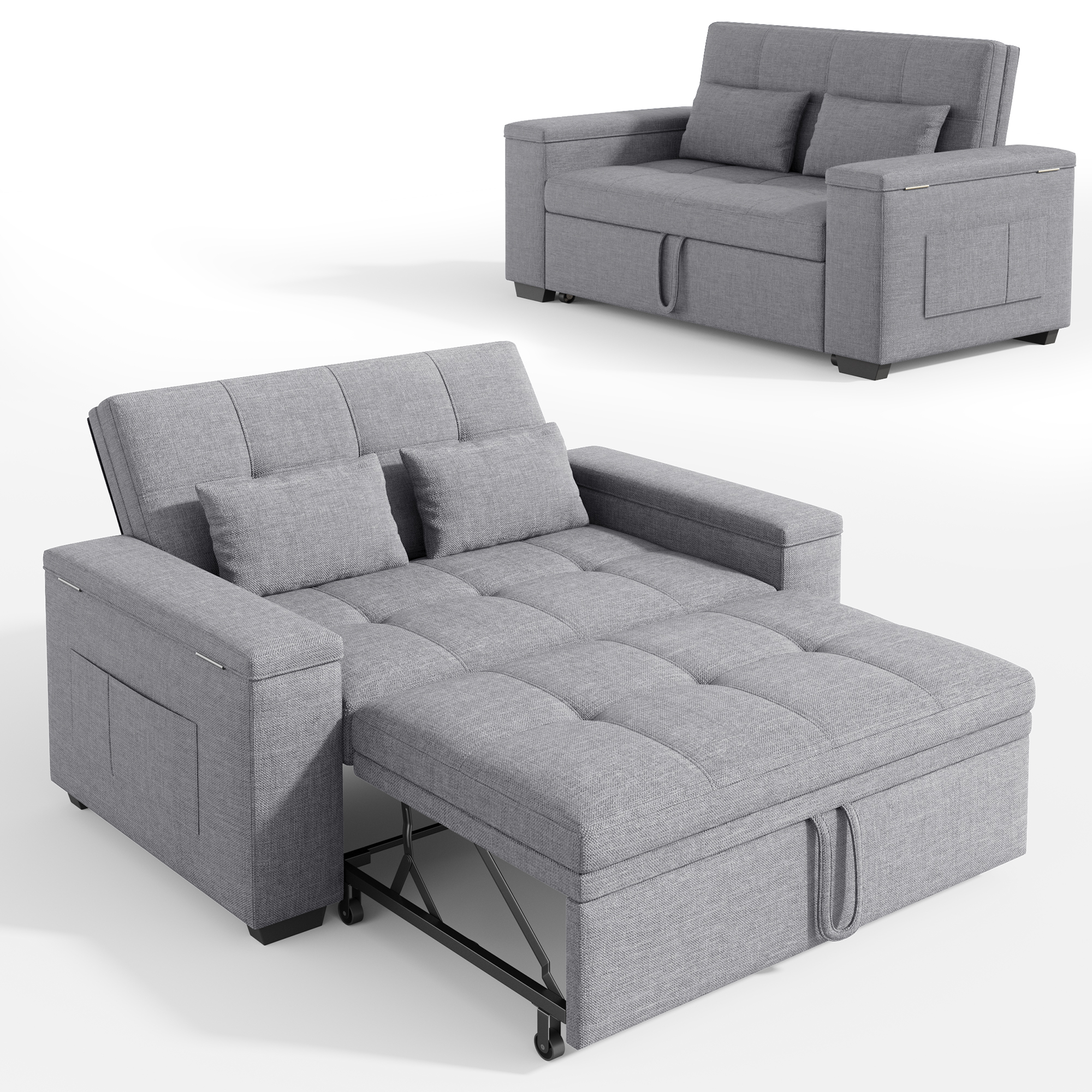Canapé Convertible 2 Places Bealife Avec 2 Coussins Roulettes