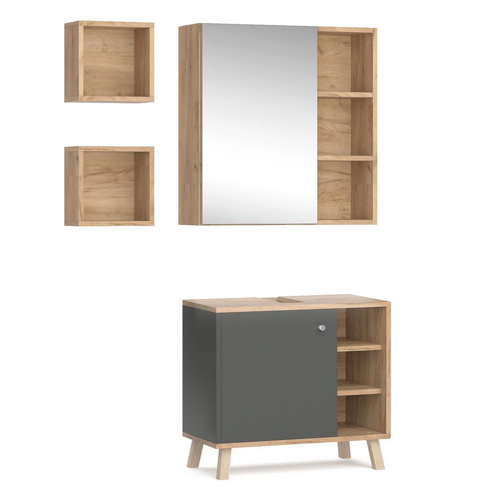 Vicco Badmöbelset Spiegelschrank Waschtischunterschrank Wandregal Senyo GK/ANT