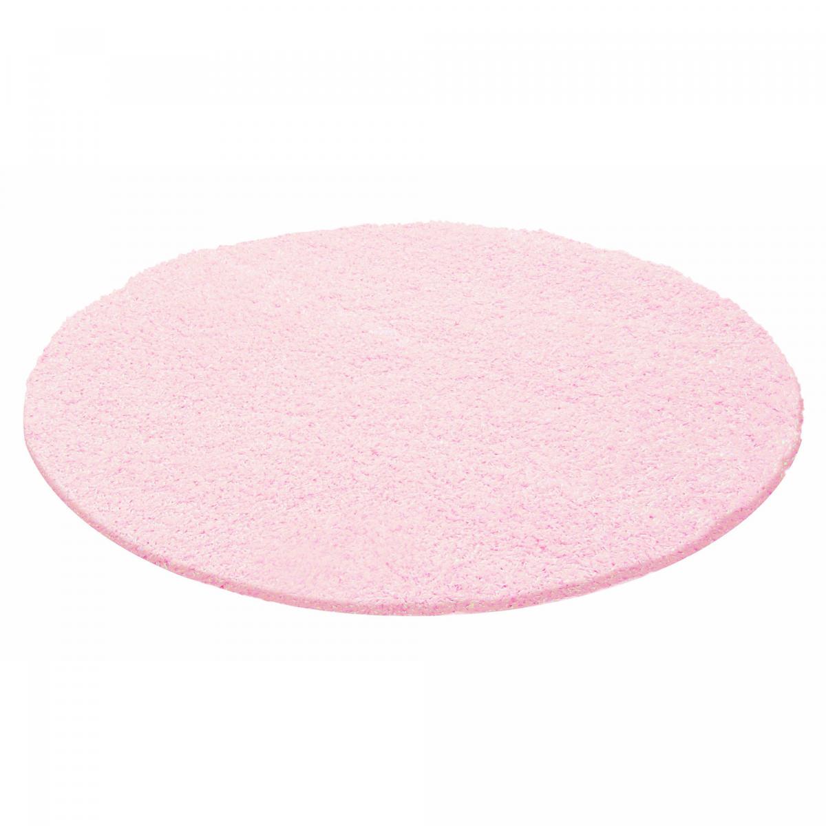 Jadorel - Tapis Poils Longs Shaggy Ø120cm Rose Tissé Rond Motif Uni Uni