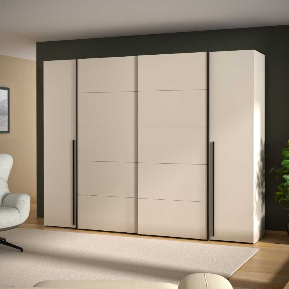 Forte – Armoire Décor Sable 2 Portes Battantes + 2 Portes Coulissantes – L270 X P61 X H210cm – Tringles Et Tablettes Incluses
