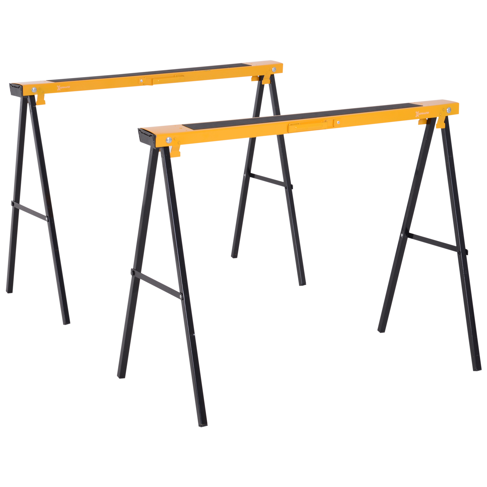 Tréteau pliable métal noir et jaune, surface antidérapante, 100 x 50 x 76 cm, lot de 2