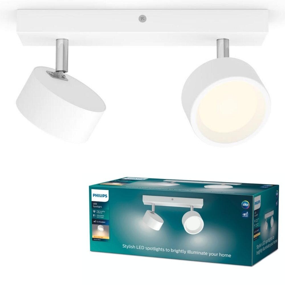 Philips Bracia 2-er LED Spots (11 W), zweiflammige Wandspots mit warmweißem Licht, energiesparende Raumbeleuchtung mit langer Nutzlebensdauer, weiß - Bild 5