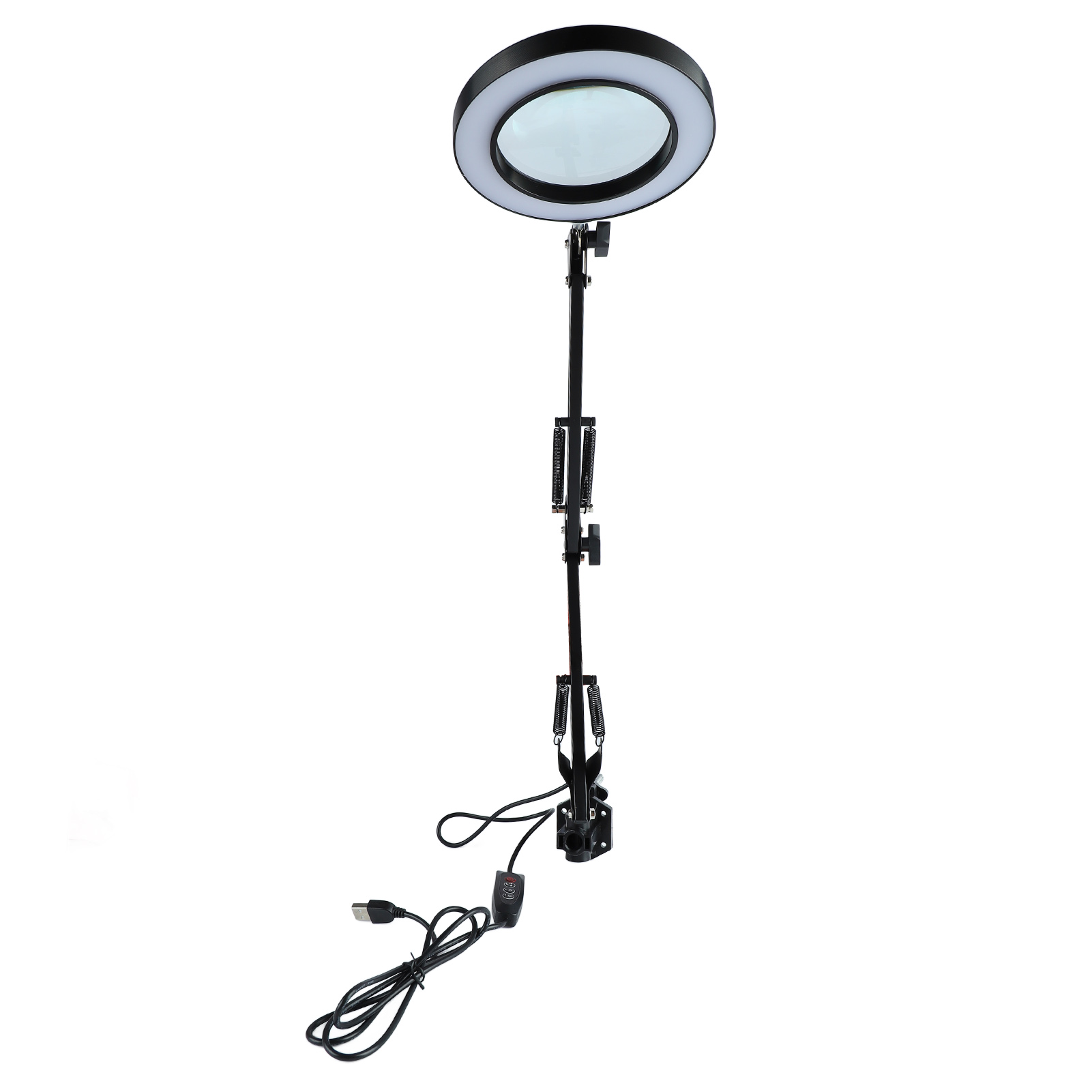 Lampe loupe avec pince, grossissement 10x, éclairage LED 10 niveaux et 3 températures, bras et base ajustables