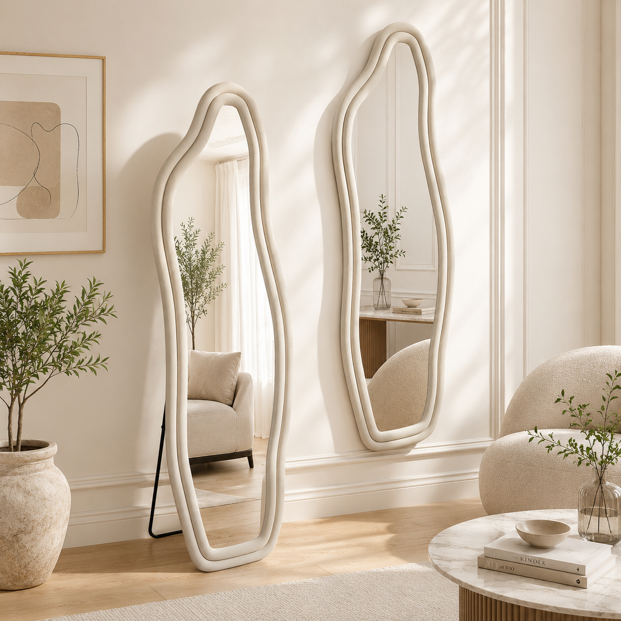 Miroir Asymétrique Pleine Longueur 140×45cm,miroir De Sol Avec Support