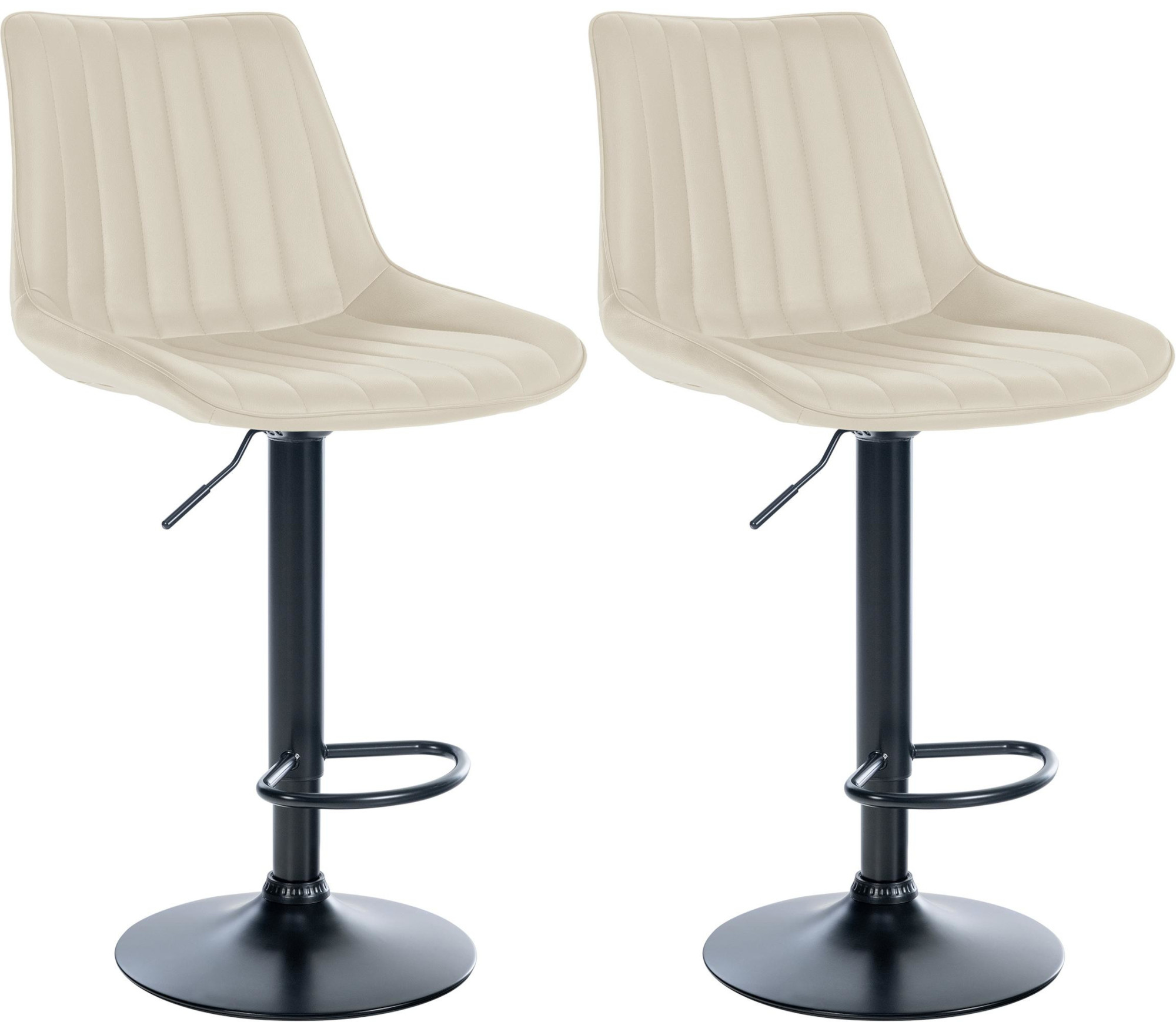 Clp - 2er Set Barhocker Toni Kunstleder Creme Metall Matt Schwarz