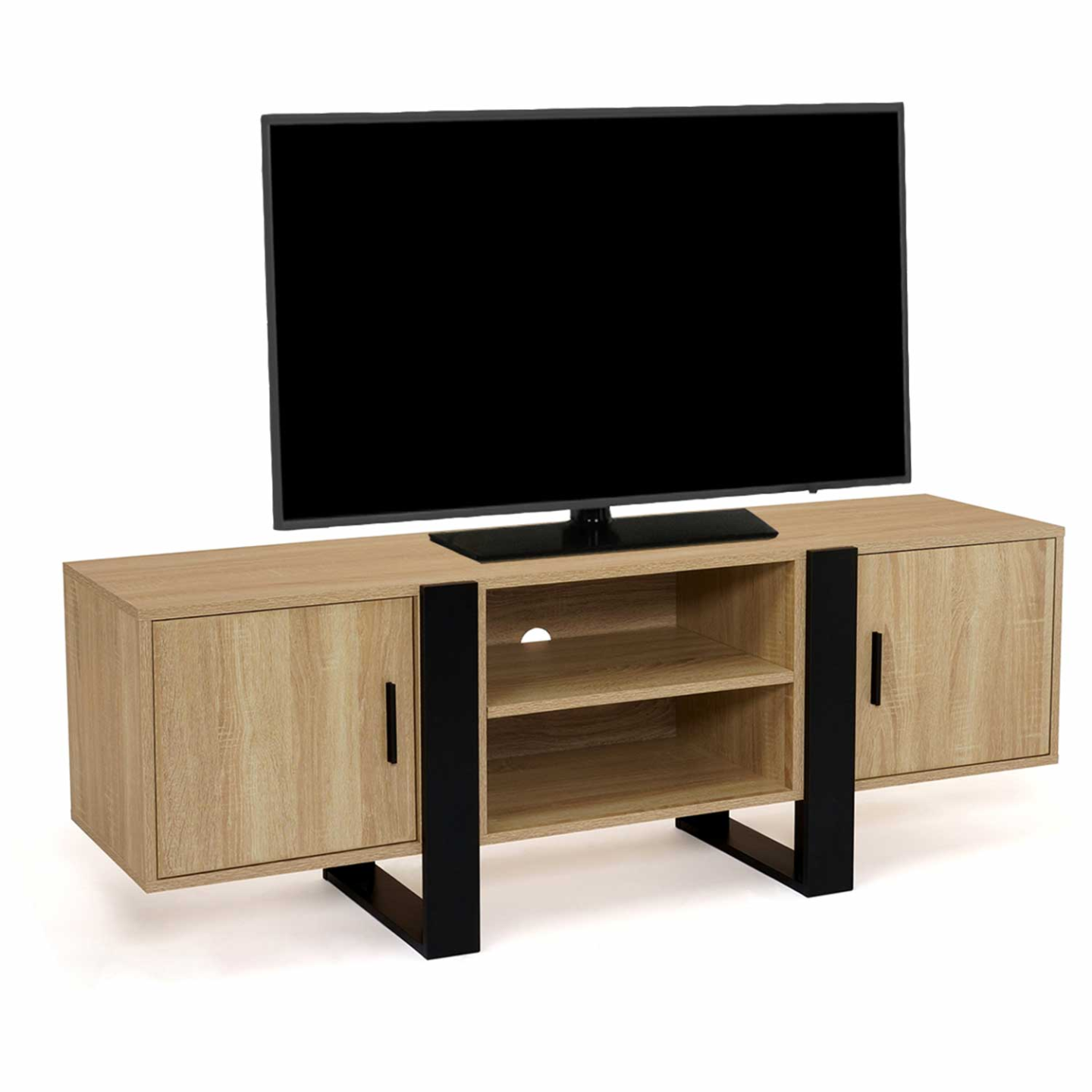 Idmarket - Meuble Tv 140 Cm Phoenix 2 Portes Bois Et Noir