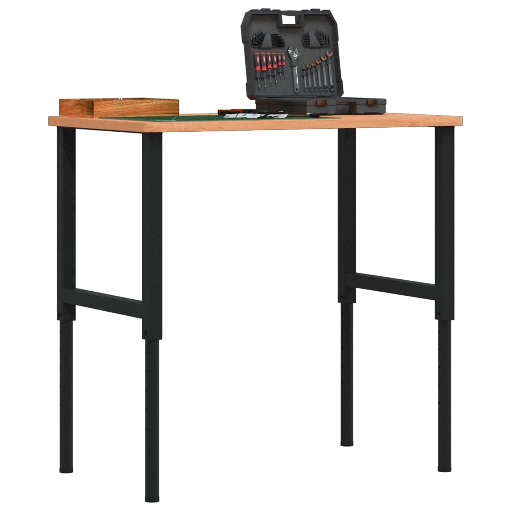 Établi en bois massif de hêtre, plateau 100x60 cm, hauteur réglable de 71,5 à 98 cm, cadre métal
