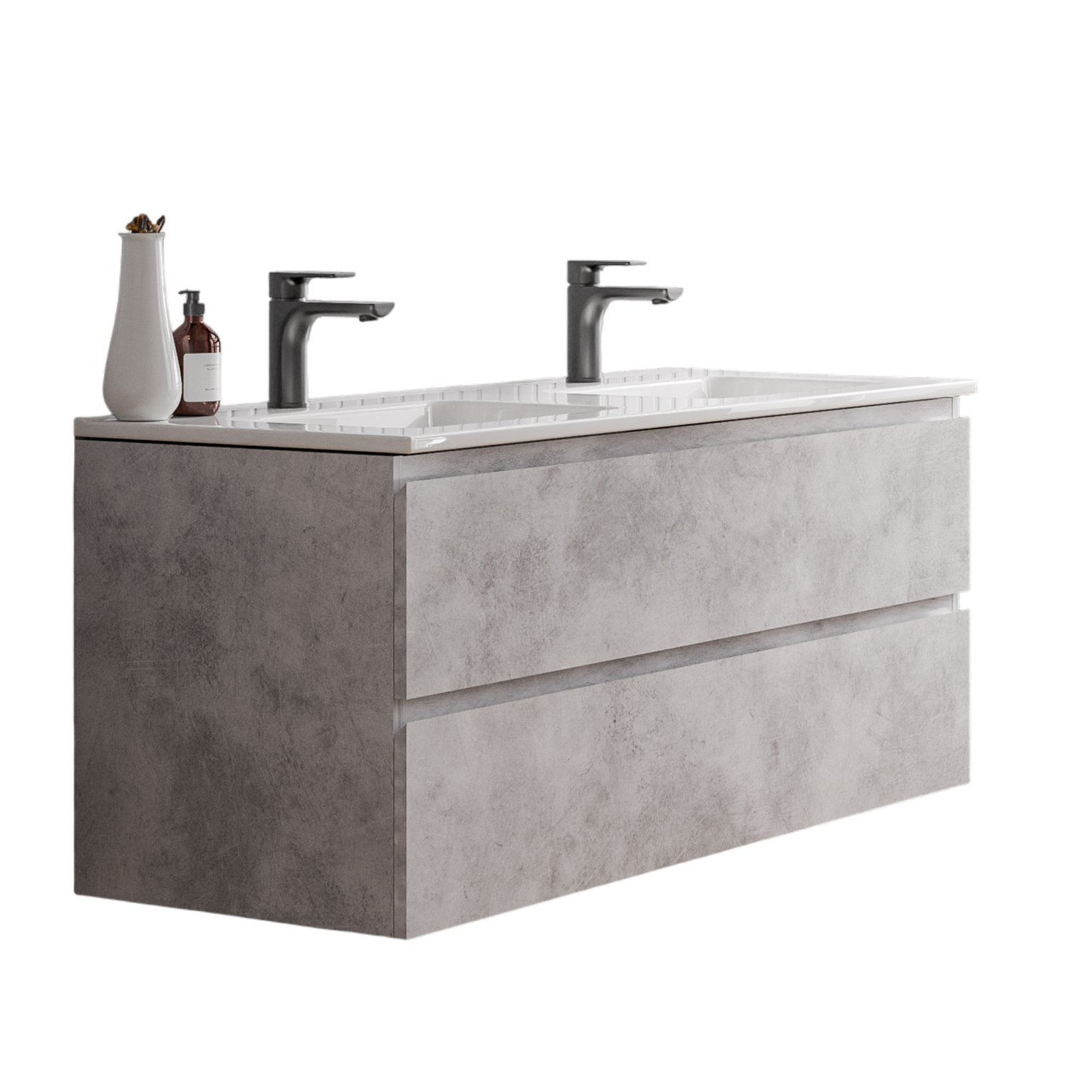 Meuble Double Vasque Suspendu Salle De Bain Mdf Gris Béton
