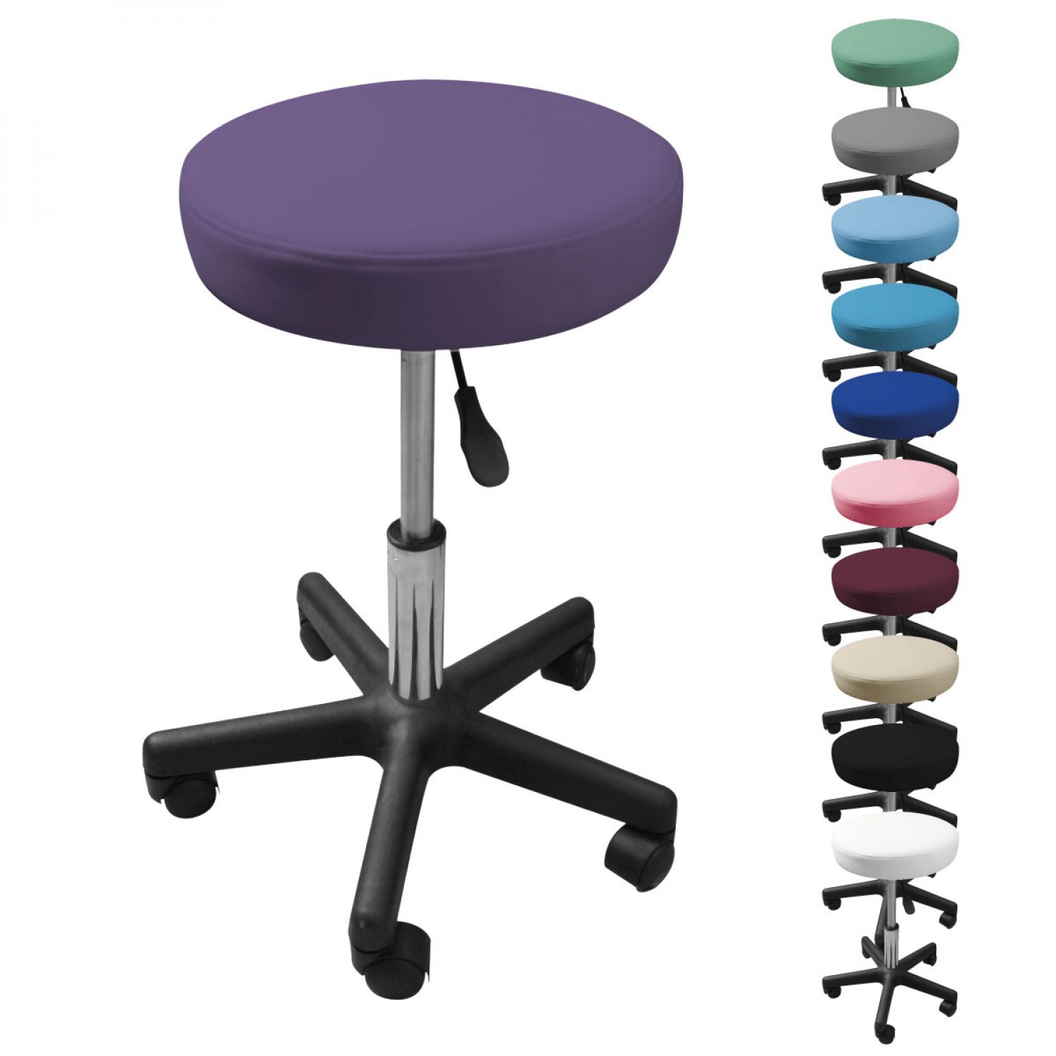 Tabouret D'Atelier Rond À Roulettes Réglable En Hauteur De 43.5 À 60.5 Cm Et Pivotable À 360° - Violet Vivezen