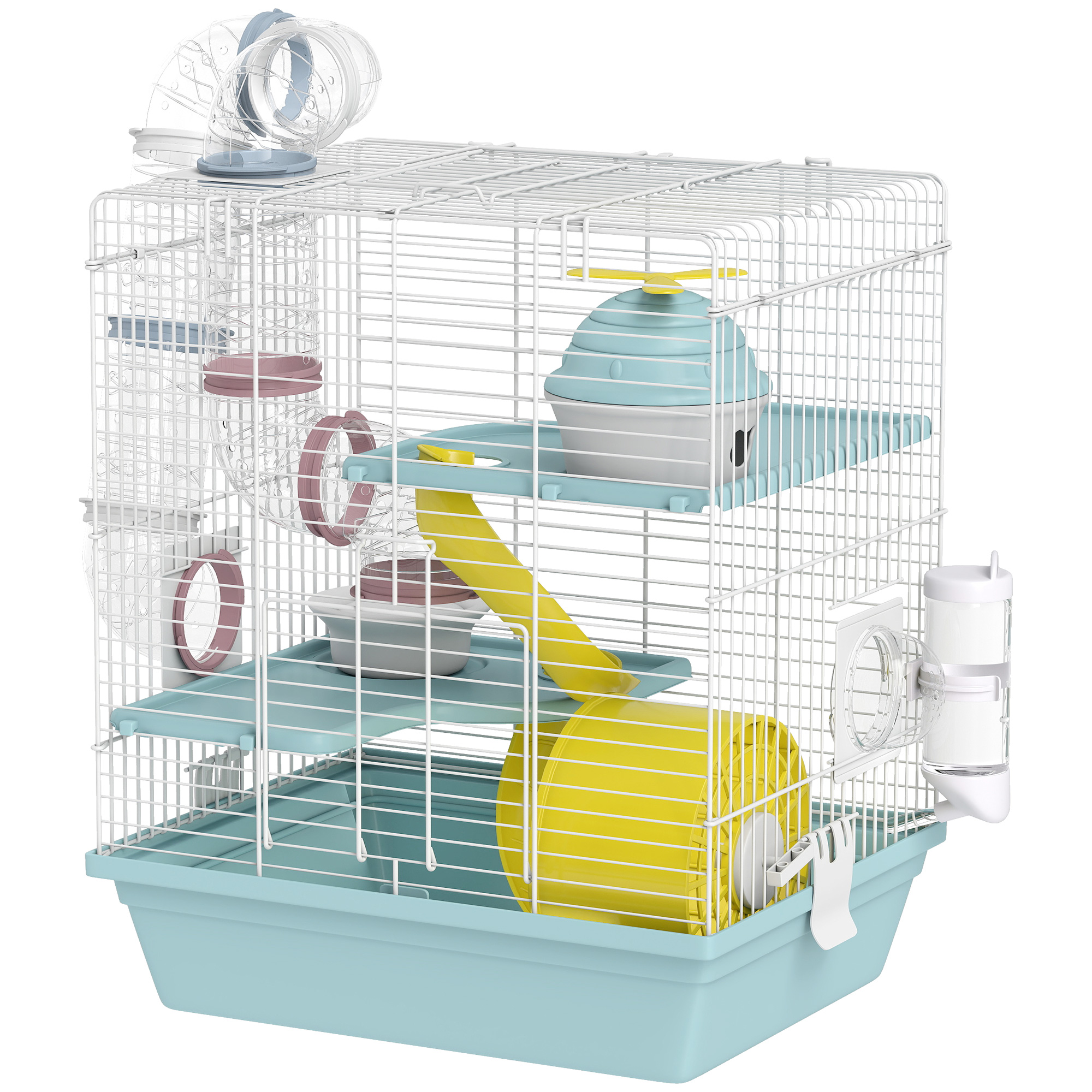 Jaula para hámster Pawut, jaula de 3 niveles para animales pequeños con rueda de ejercicio, túnel de juego, tazón, caseta, escalera, para hámsters pequeños