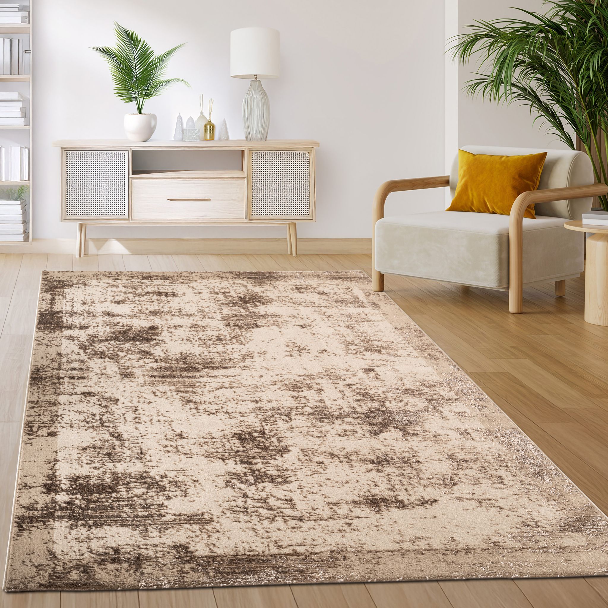 Paco Home - Tapis Salon Chambre Vintage Oriental Motif Abstrait Beige
