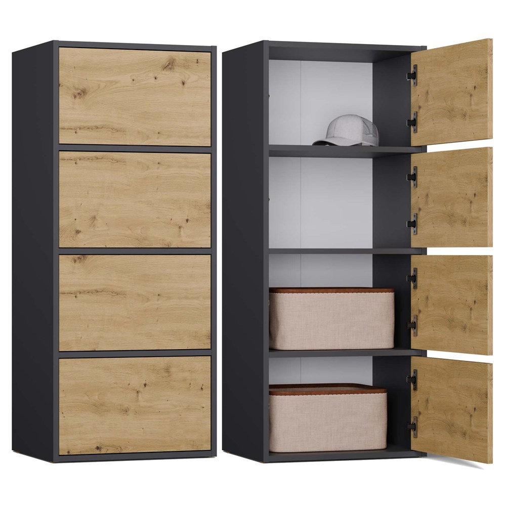 Alma - Commode Haute De Rangement 4 Portes Avec Ouverture Tip-on
