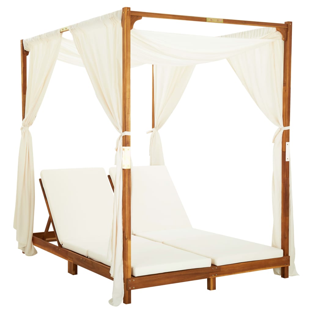 Vidaxl – Transat Double En Bois D'Acacia Avec Rideaux Et Coussins