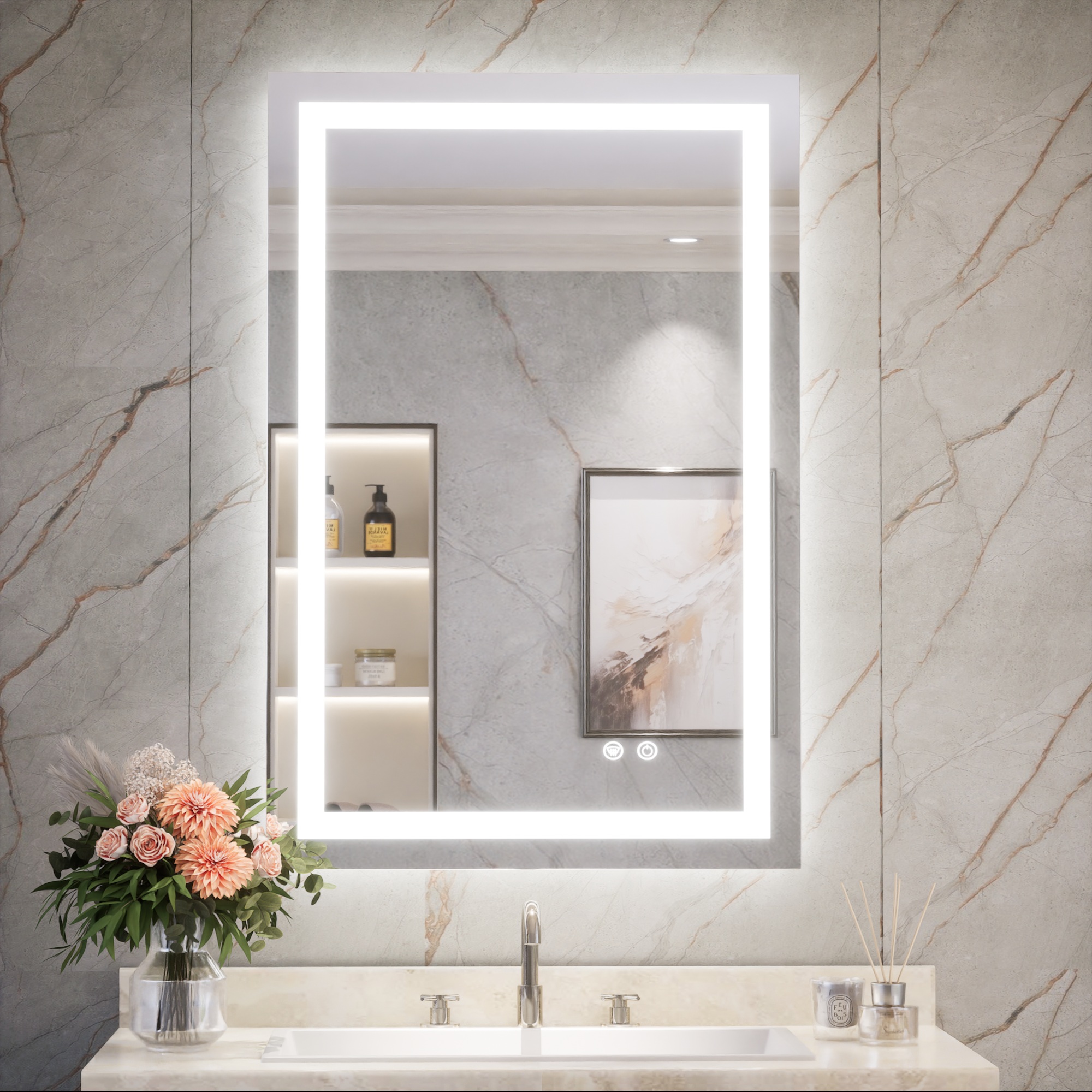 Keonjinn 60x90cm Miroir Salle De Bain Avec Éclairage Avant Et Arrière