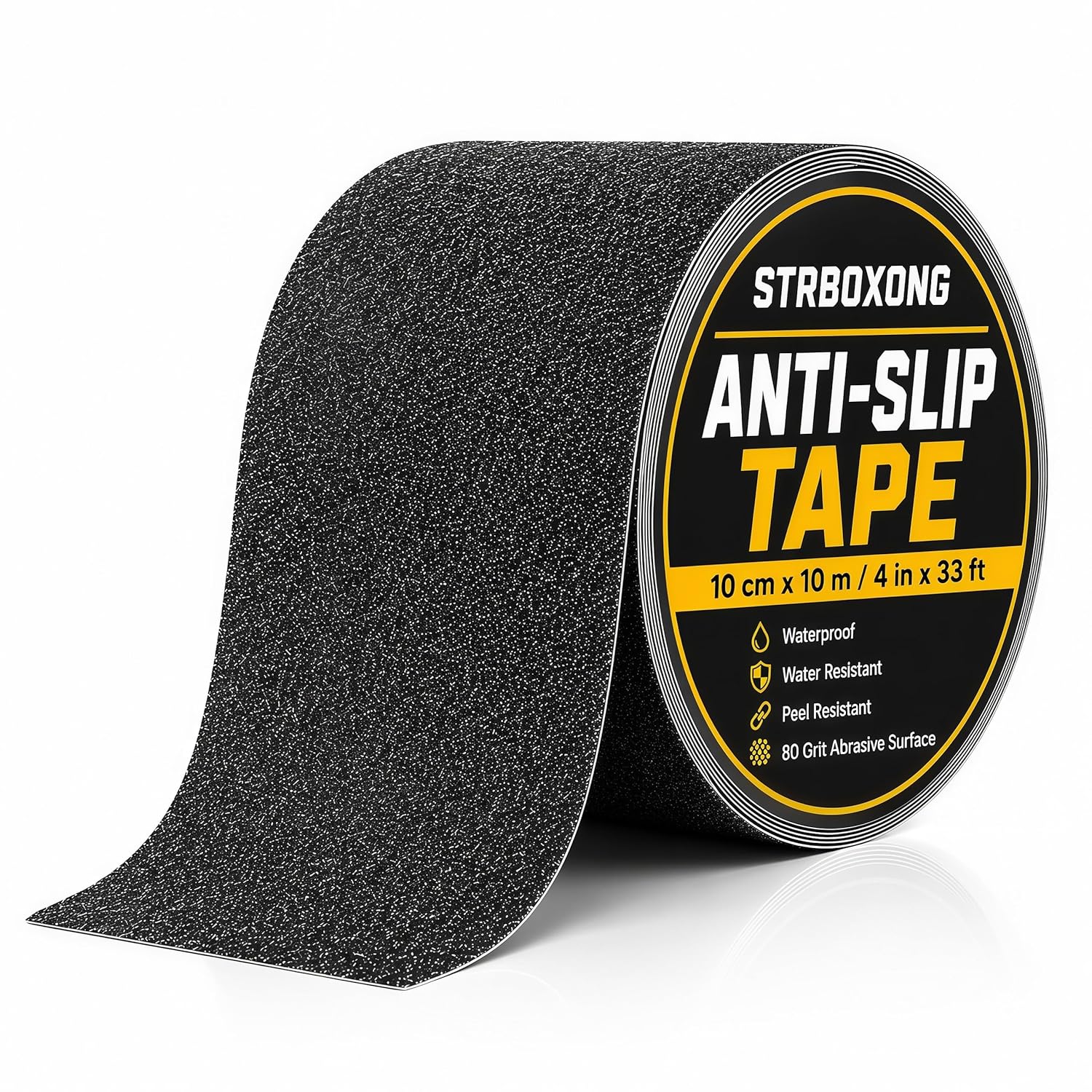 Ruban antidérapant noir 100 mm x 10 m, adhésif puissant pour marches, rampes et sols, 1 rouleau