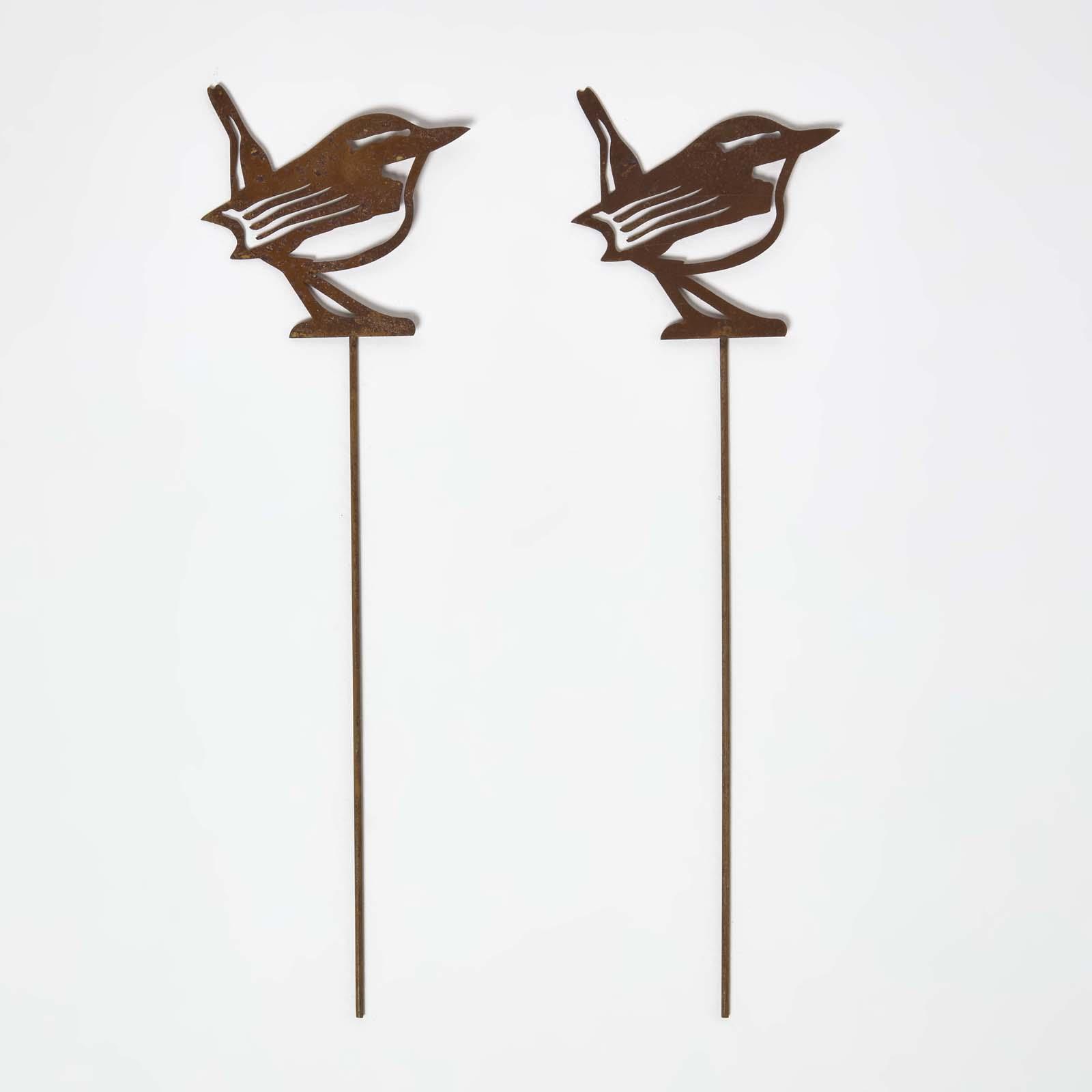 Homescapes Gartenstecker Rost – Zaunkönig Gartendeko 2er-set, Wetterfeste Gartenfiguren Aus Metall Für Draußen, Rost Deko Für Garten, Terrasse &
