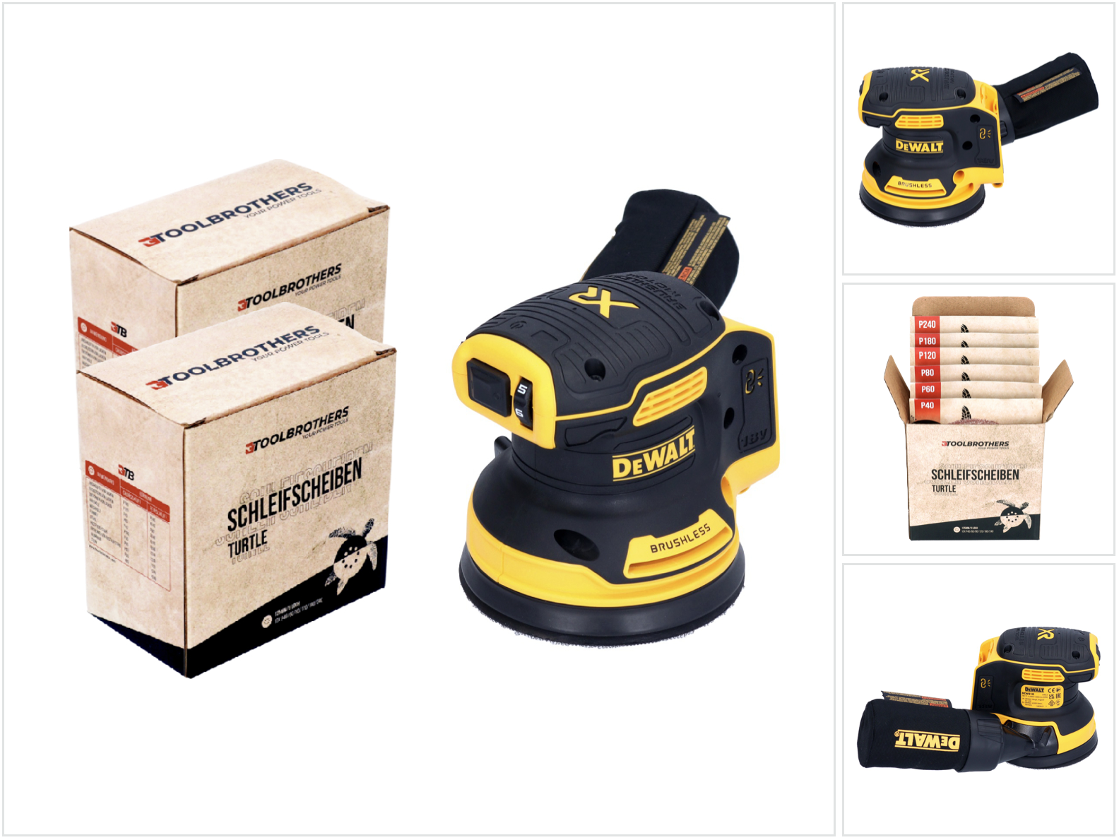 Dewalt Dcw 210 N Akku Exzenterschleifer 18 V 125 Mm Brushless Solo + 2x Toolbrothers Turtle Schleifscheiben Set