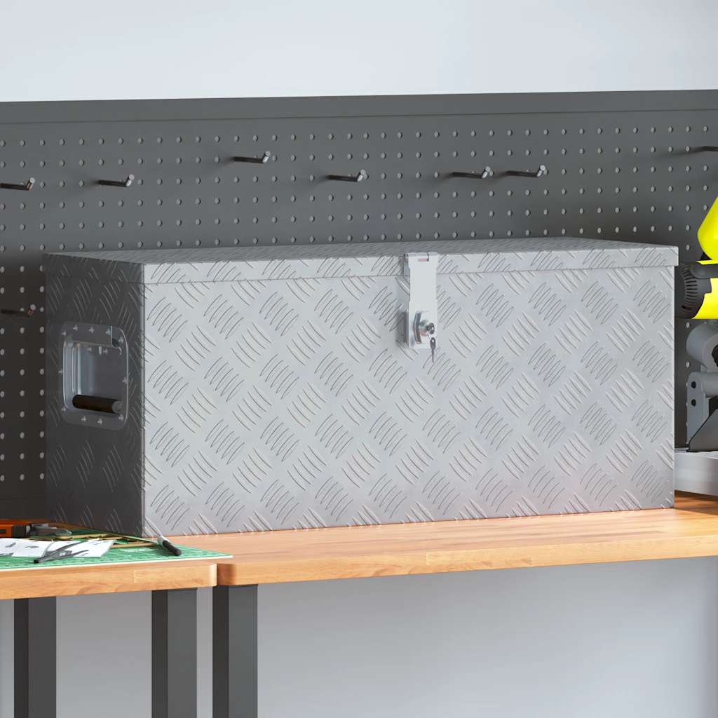 Coffre de rangement en aluminium avec serrure et 2 clés, tôle ondulée 1,3 mm, 76,5 x 26,5 x 33 cm