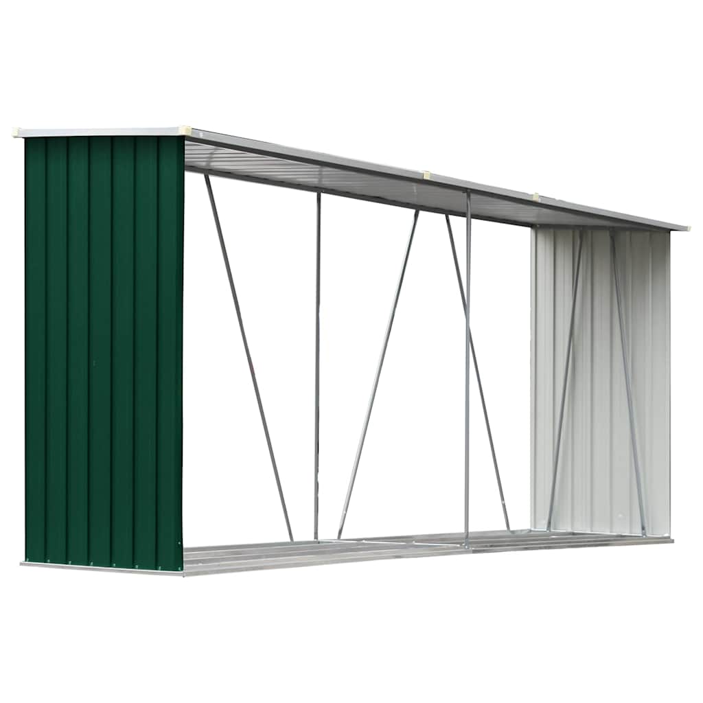 Vidaxl - Garden Log Storage Shed Galvanised Steel 330x84x152 Cm Green