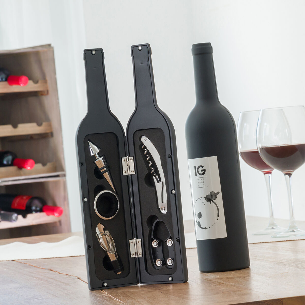 Innovagoods Schwarz V0100451 Flaschenöffner-Set, 5-Teilig, Barzubehör