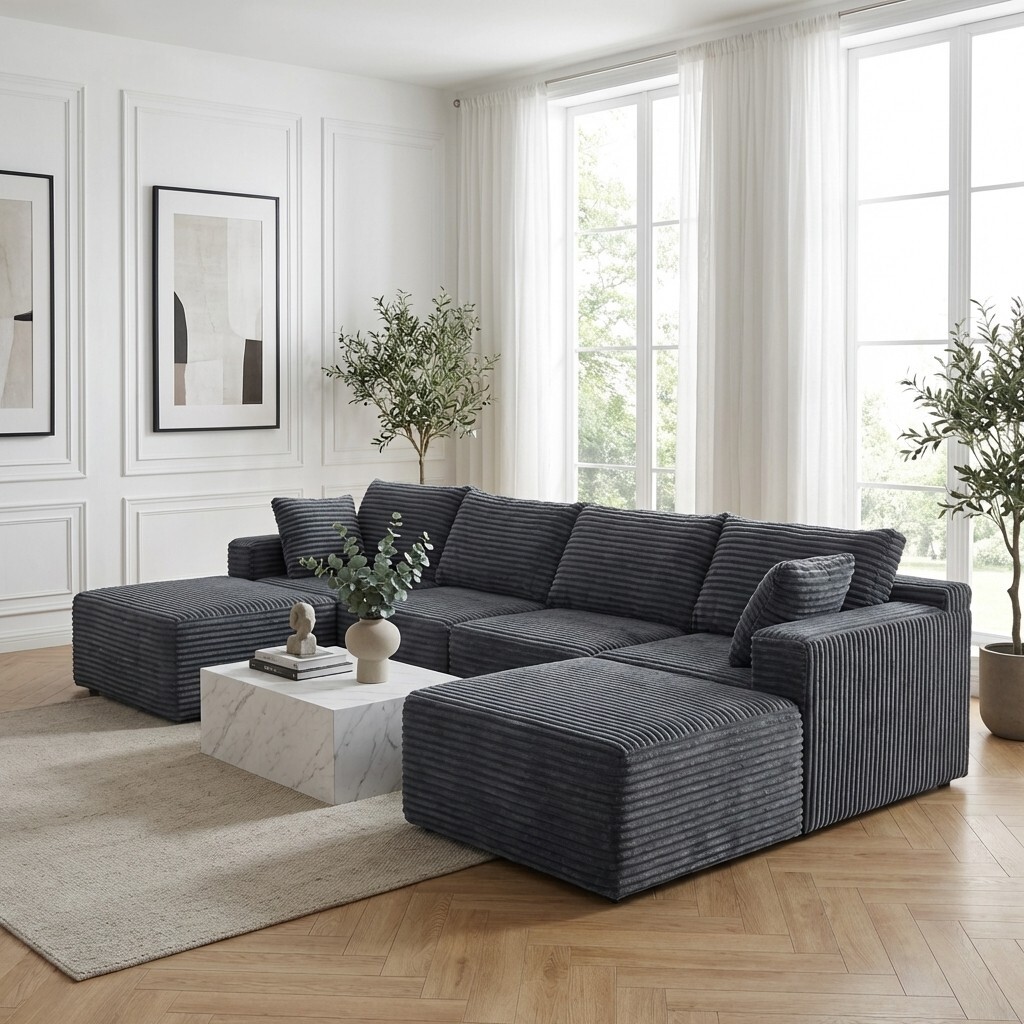 Hobag – Canapé D’angle Modulable Noir 320 Cm – Structure 100 % Mousse