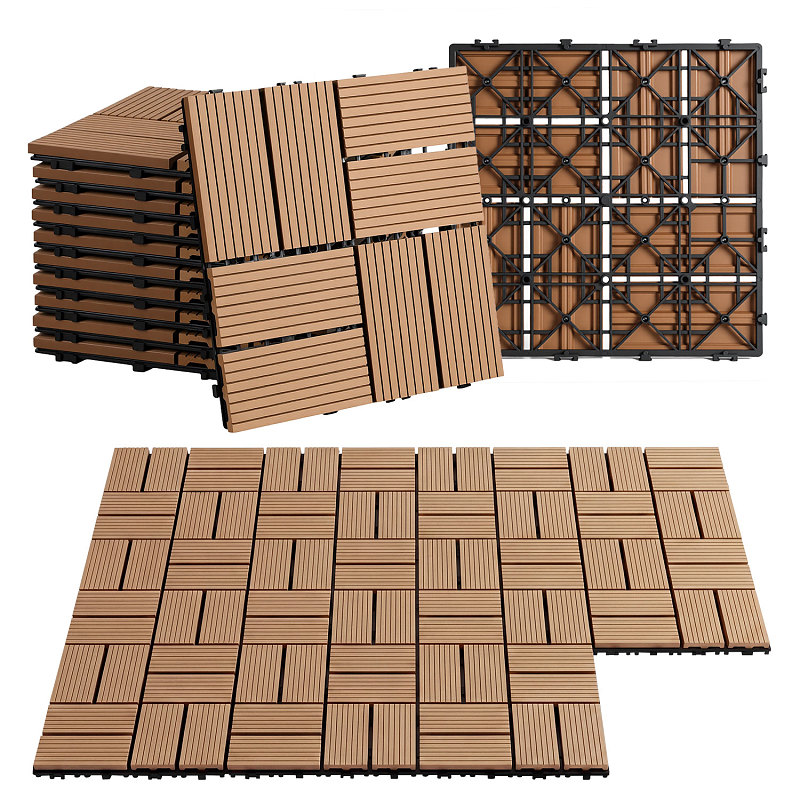 Wolketon 33 Pezzi Piastrelle Wpc A Incastro Con Drenaggio, Antiscivolo E Robuste Per Spa, Sauna E Bordo Piscina Teak