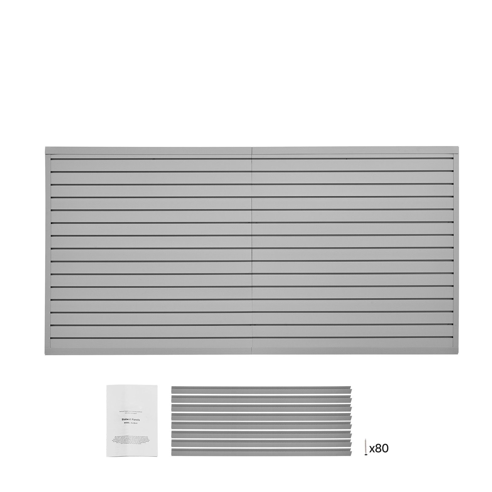 Panneau mural à lattes PVC 8x4 pi, gris, charge 300 lb, fentes 3 pouces, accessoires inclus