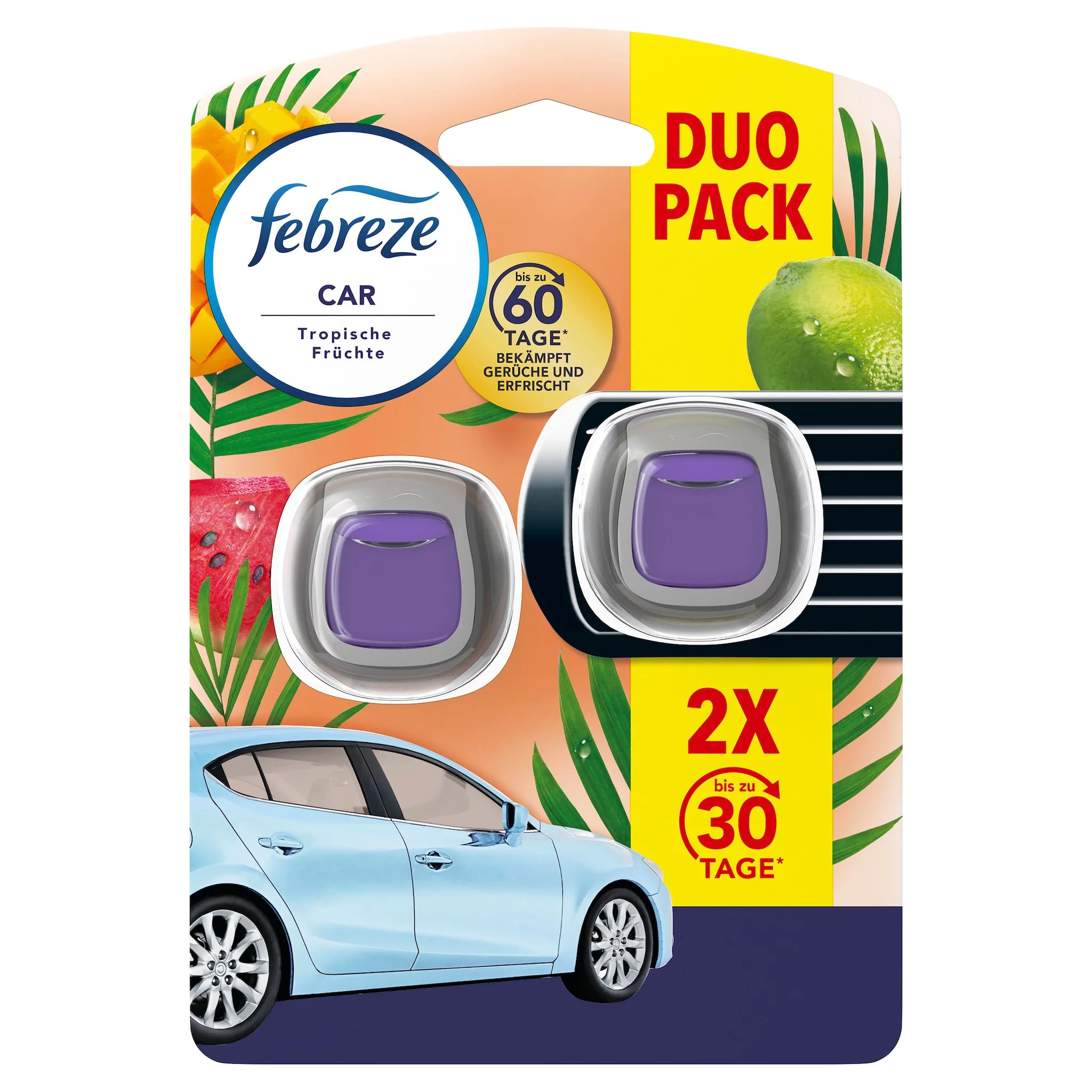 4x 2ml Febreze Car Lufterfrischerclip Tropische Früchte Auto Lufterfrischer - Bild 5