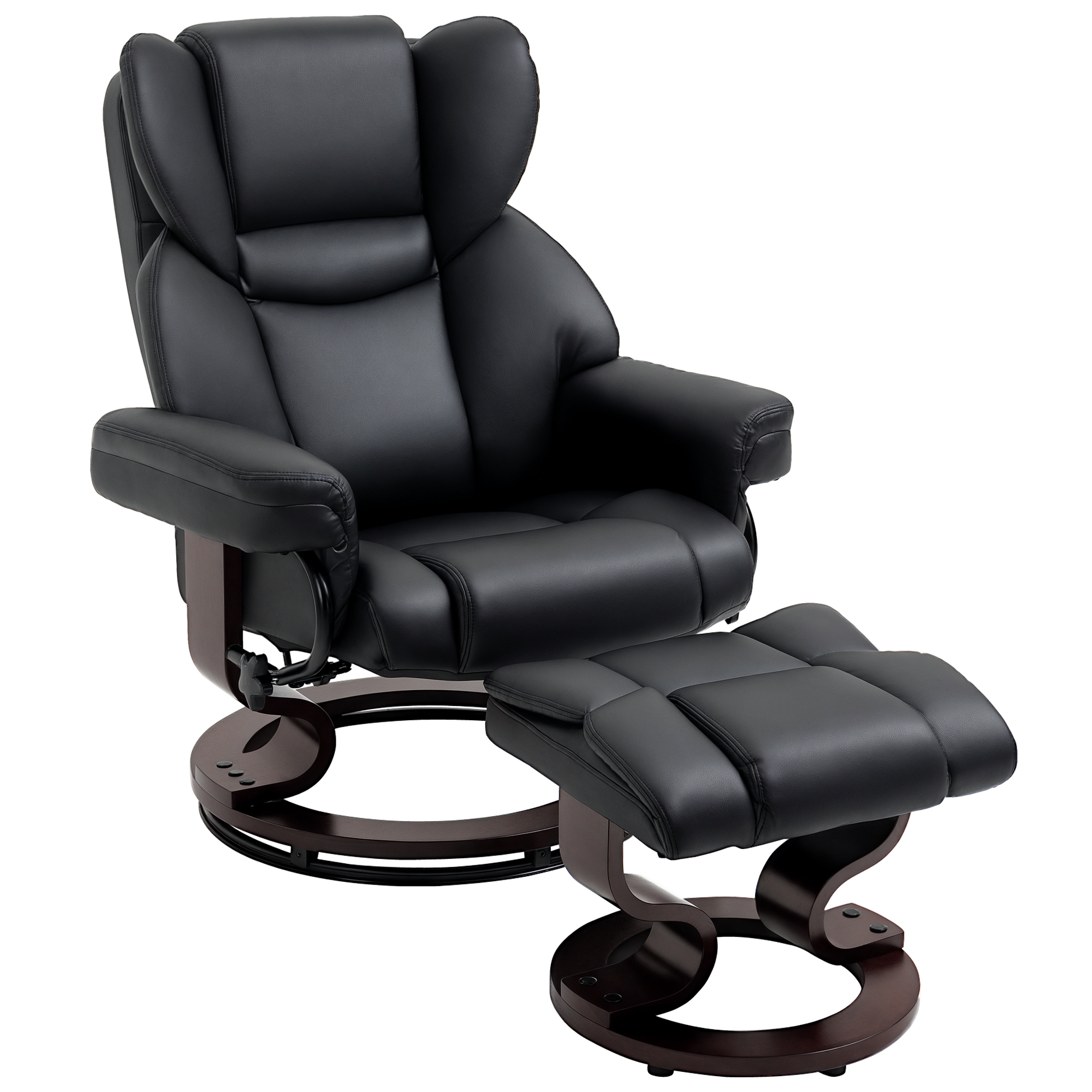 Homcom - Relaxsessel Mit Hocker, Drehbarer Fernsehsessel, Tv-sessel Mit Liegefunktion, Ruhesessel, Liegesessel Für Wohnzimmer, Schlafzimmer, Kunstleder, Schwarz