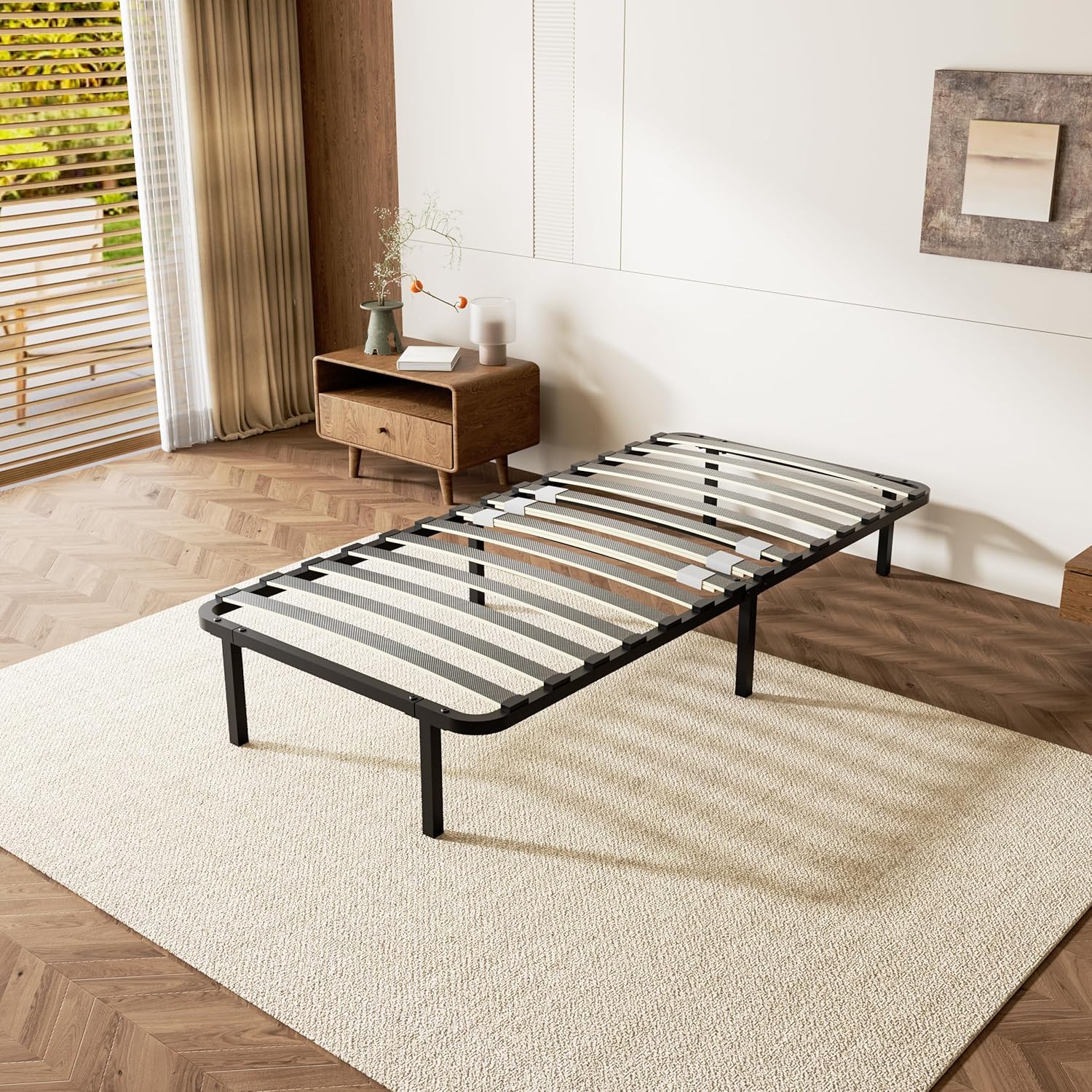Dewinner – Sommier 90x190 Cm Métal – 6 Pieds Inclus – 14 Lattes En Bois