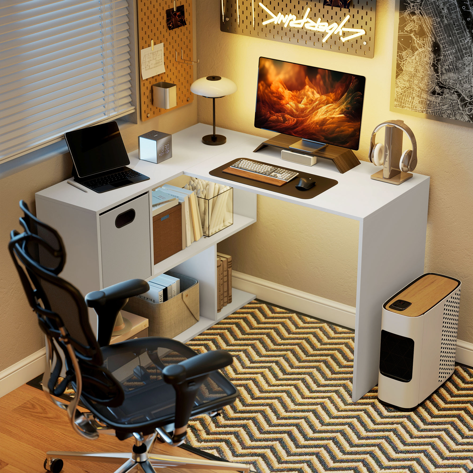 Bureau D'Angle. Bureau D'Ordinateur Avec Tiroir En Tissu Et